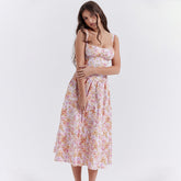 Dress Square Collar Cami Dress Slim Fit Backless Sweet Spicy Wind Floral Dress